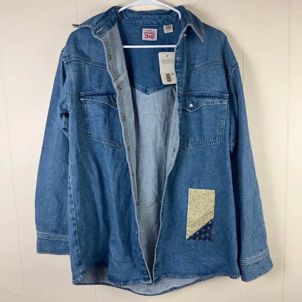 Levi’s Shirt Dorsey‎ Patchwork Western Button Down Pearl Snap S New